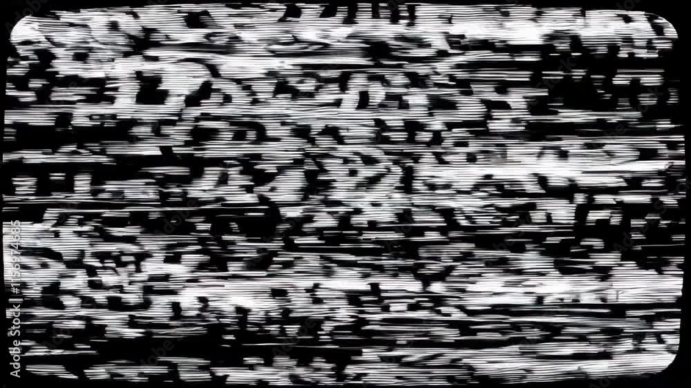 Aufkleber black and white texture resembling distorted static lines with bold contrasts.