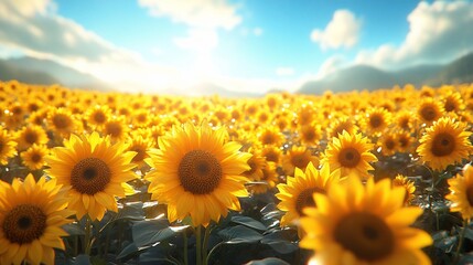 Fototapeta premium Golden Sunflowers Field at Sunset