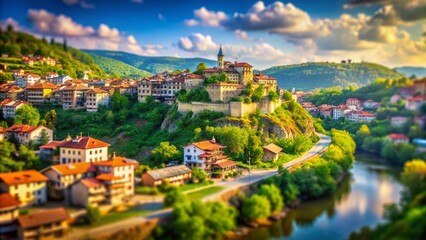 Miniature Veliko Tarnovo, Bulgaria: Panoramic Cityscape with Tsarevets Fortress