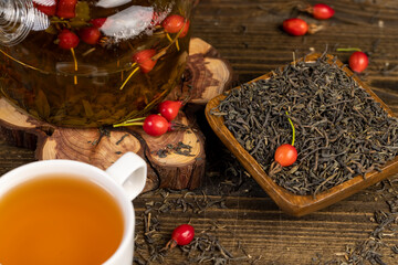ingredients for making delicious tea with the addition of rose fruits