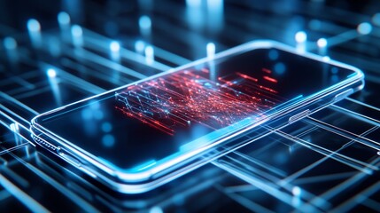 Sleek Minimalist Geo Wireframe Phone Design - Futuristic phone concept, digital data flow, minimalist design, technological innovation, geometric patterns.