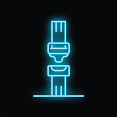 Glowing neon line safety belt icon isolated on black background. Vector illustration
