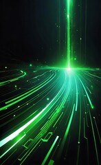 Obraz premium Green light, Beam on Dark Background for Abstract or Technology Design