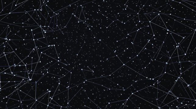 Starry Night Constellation Network - Abstract cosmic background, symbolizing connection, infinity, exploration, mystery, and the universe.  A dark, starry expanse with interconnected nodes.