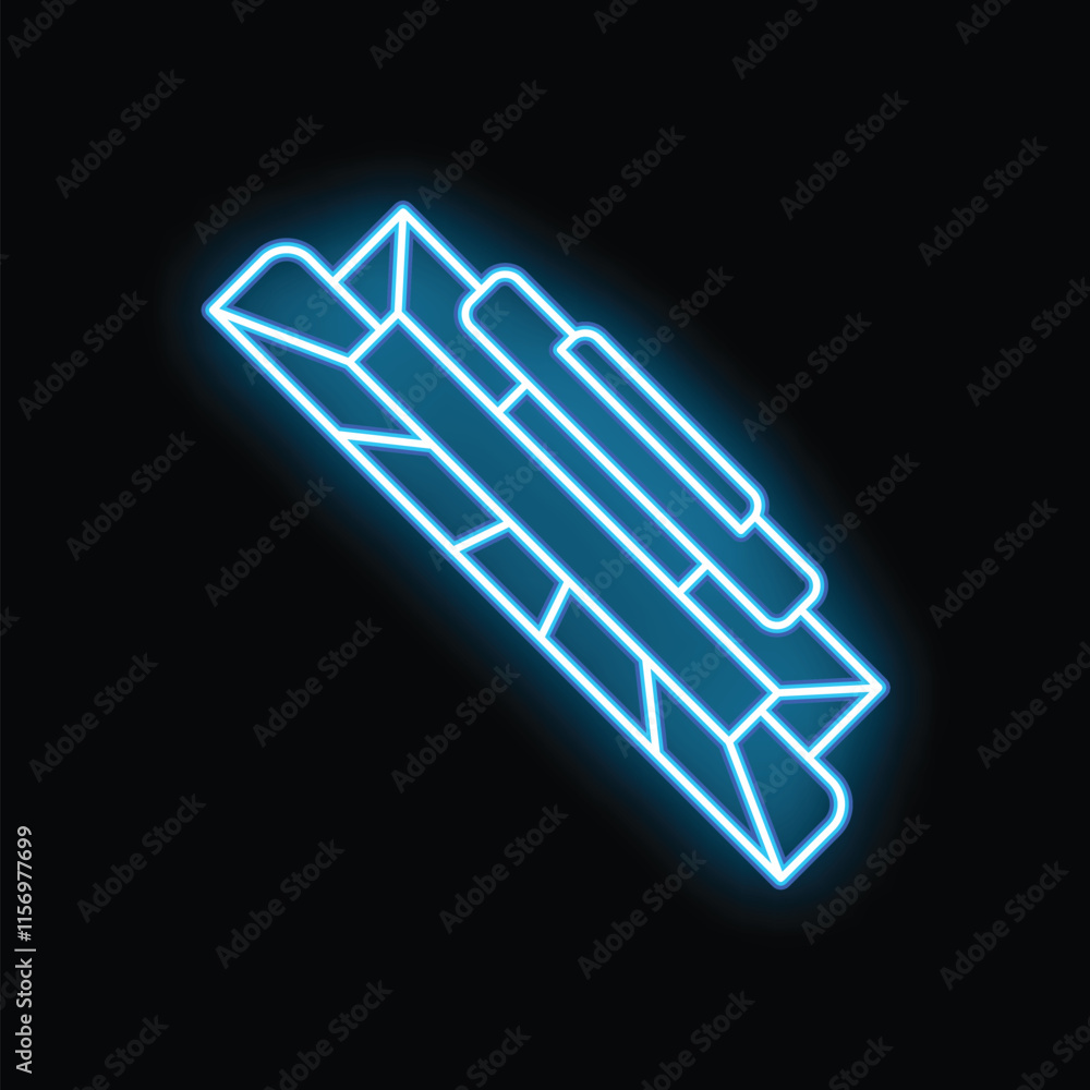 Poster neon icon of ram memory, a crucial component for enhancing computer performance and speed, glowing o
