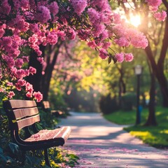 Pink azaleas in city park.
