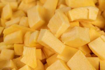 orange pumpkin fruit details cut into pieces for cooking