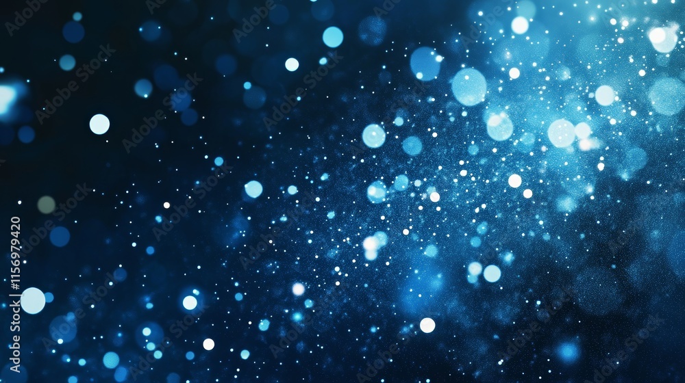 Poster abstract blue bokeh background with sparkling lights.