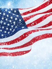 American Flag in Winter Snow - Patriotic, winter, snowy, freedom, national.  A beautiful image symbolizing winter, patriotism, and national pride.