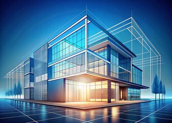 Fototapeta premium Minimalist Grid Layout: Thin Line Architectural Design Illustration