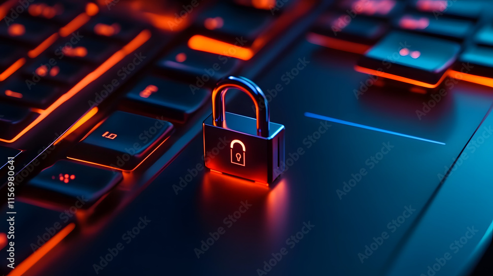 Poster secure cybersecurity concept with lock and keyboard