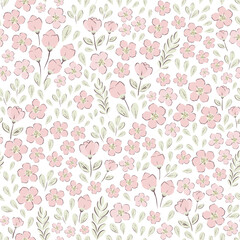 Vector illustration. Seamless pattern of pastel tiny pink flowers on a light background. Delicate floral pattern, field of small  flowers, print for fabric, textile, wallpaper, baby clothes,