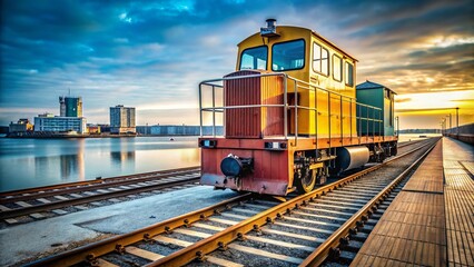 Fototapeta premium Minimalist Kiel Harbor Shunting Locomotive: Industrial Landscape