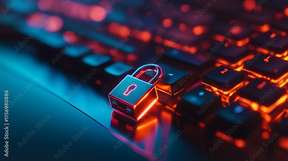 Poster secure cybersecurity concept with lock and keyboard