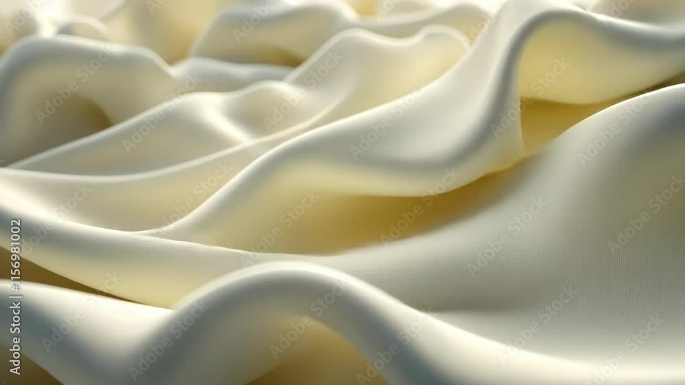 Poster silky white fabric elegantly draped in soft waves creating an inviting, textured visual effect