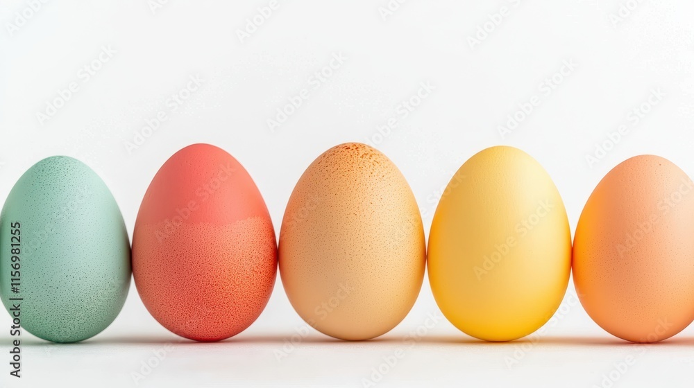 Poster chicken and duck egg concept, artistic view of dyed chicken and duck egg shells in soft pastel color