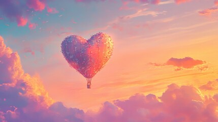 Fototapeta premium Heart-Shaped Hot Air Balloon at Sunset