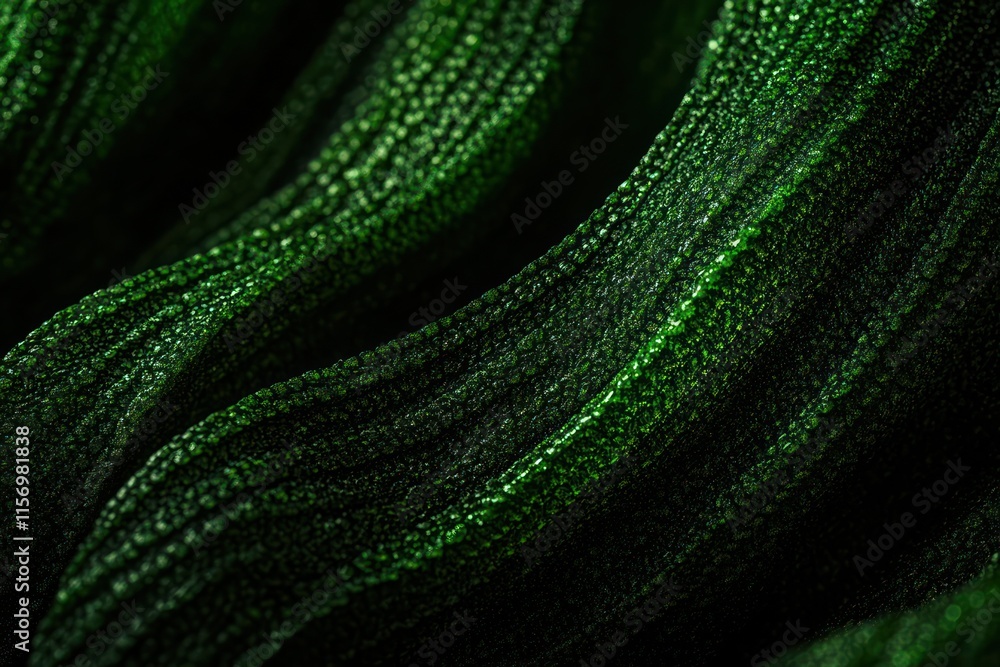 Poster abstract close-up of dark green textured fabric with wavy lines and patterns.