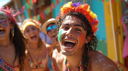 Fototapeta premium Festive laughter and joy latin america dia de los inocentes celebration colorful streets close-up humor and tradition