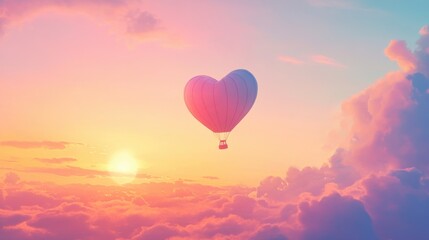 Fototapeta premium Heart-Shaped Hot Air Balloon at Sunset