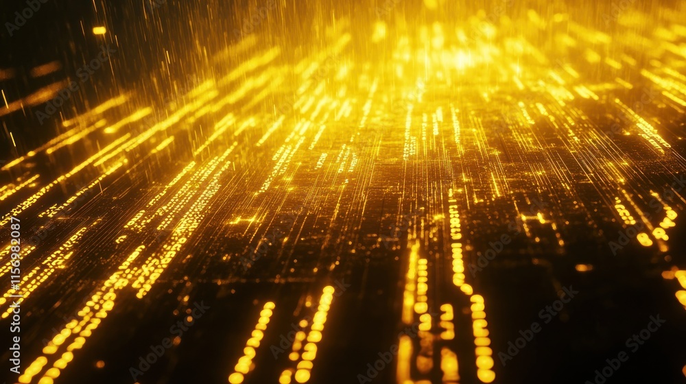 Poster Abstract gold light streaks converging towards a bright center, creating a dynamic and energetic visual.