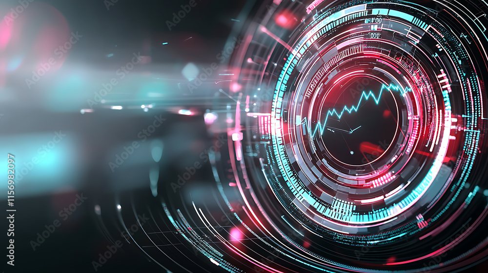 Poster dynamic digital pulse visualization with abstract data circles tech environment infographic style fu