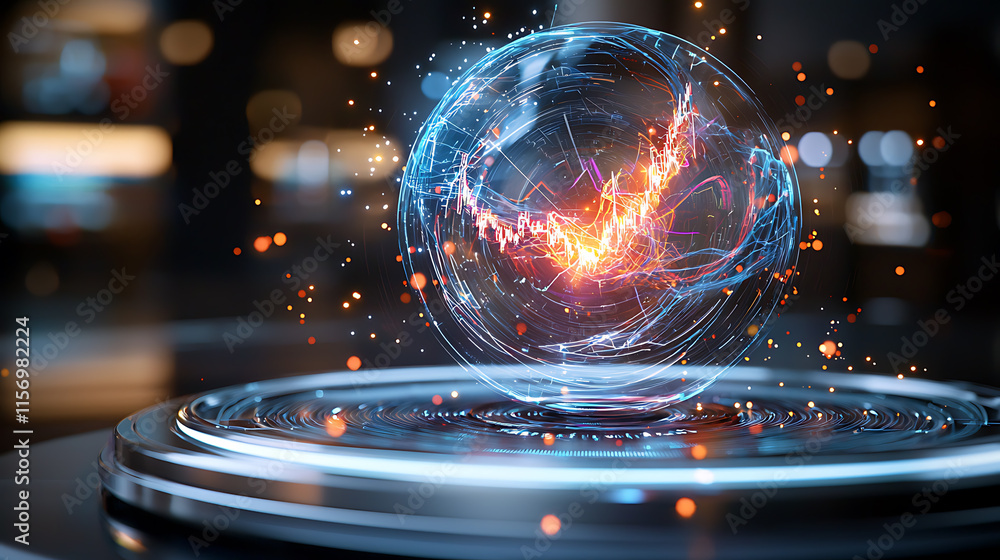 Poster dynamic energy sphere visualizing data trends in futuristic lab environment