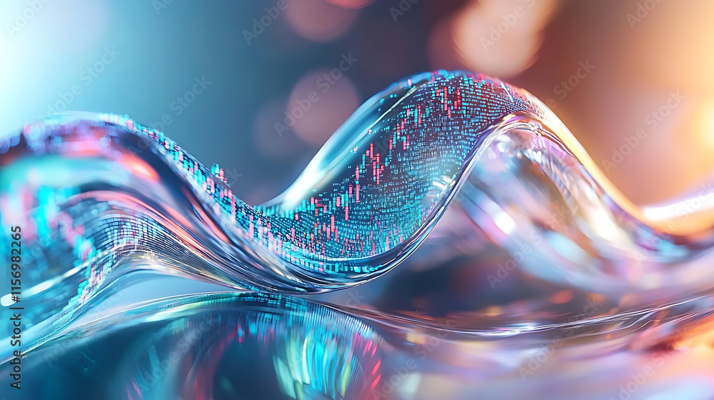 Poster dynamic data wave visualization digital space graphic design futuristic environment close-up view ab