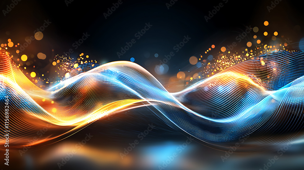 Poster dynamic colorful waves abstract design digital artwork studio environment close-up view visual energ