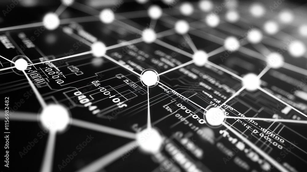 Fototapete Abstract network connection nodes and lines on a digital background.