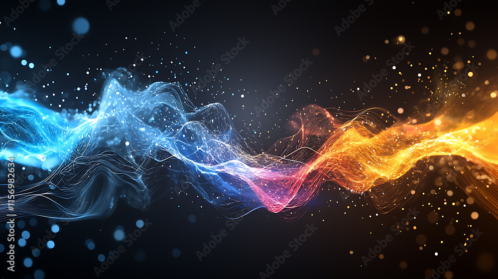 Poster dynamic color flow abstract art digital background vibrant environment eye-level view energy and mot