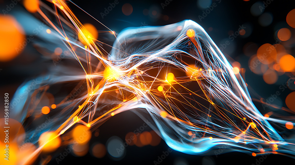 Poster dynamic energy flow abstract design digital art vibrant colors close-up view visualization of connec
