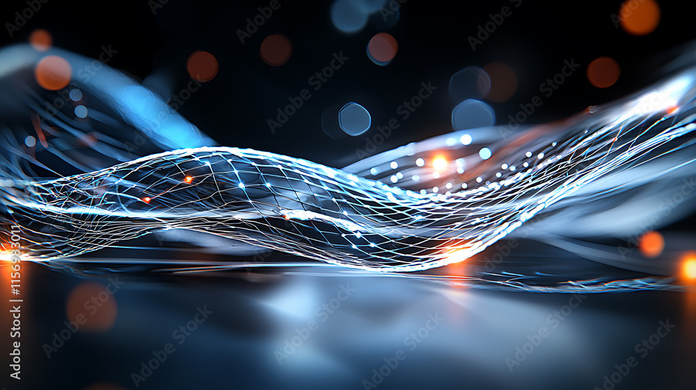 Poster dynamic light waves dance in abstract pattern digital space 3d animation futuristic environment arti