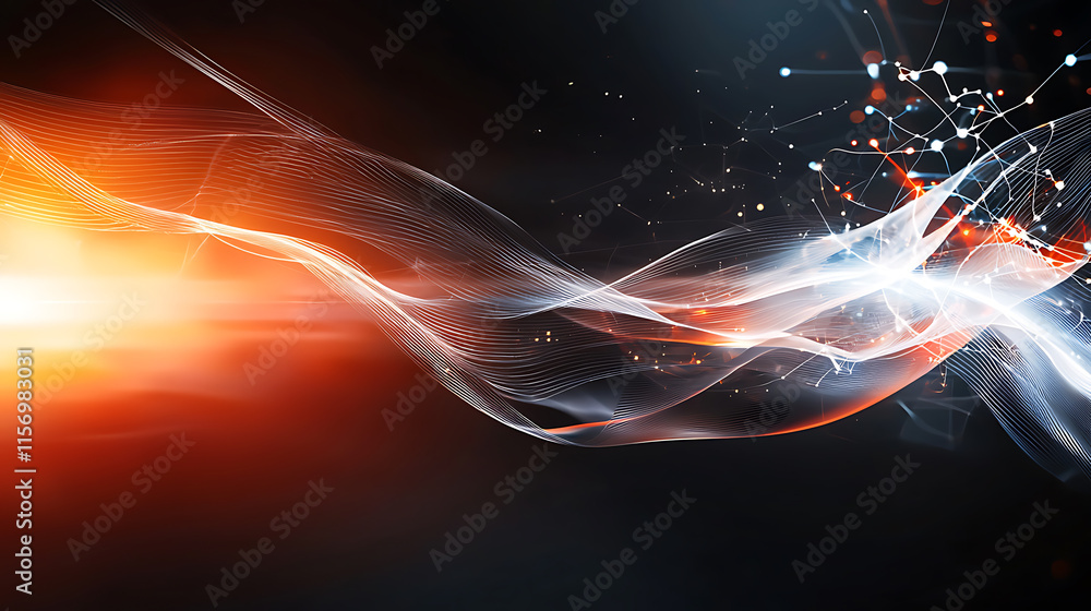 Poster dynamic light waves and particles abstract visualization digital art futuristic environment close-up