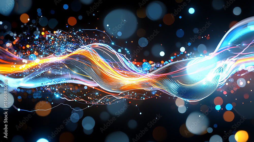Poster dynamic light waves abstract visuals digital art vibrant environment close-up view energy and motion