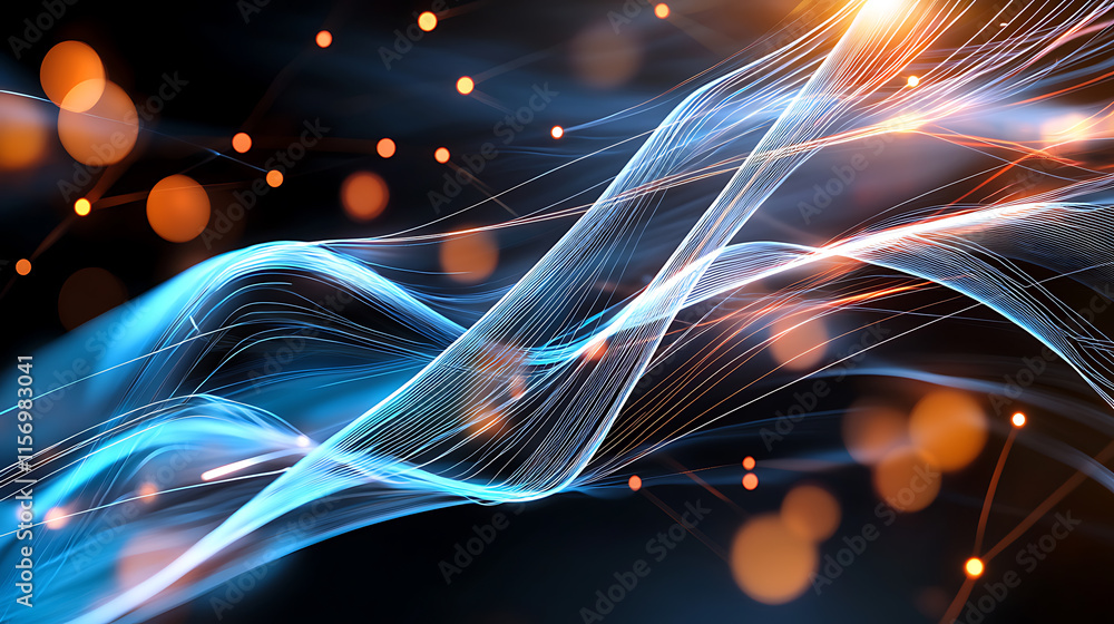 Poster dynamic light trails abstract background digital art dark environment close-up view motion and energ