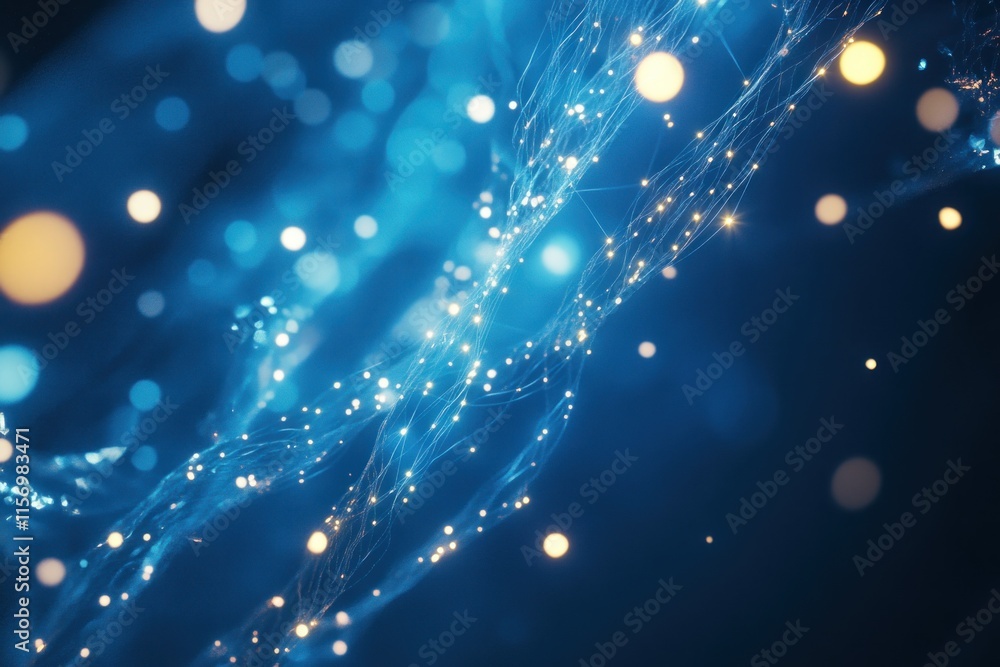 Leinwandbilder abstract blue glowing particles and lines forming a dynamic wave-like structure.
