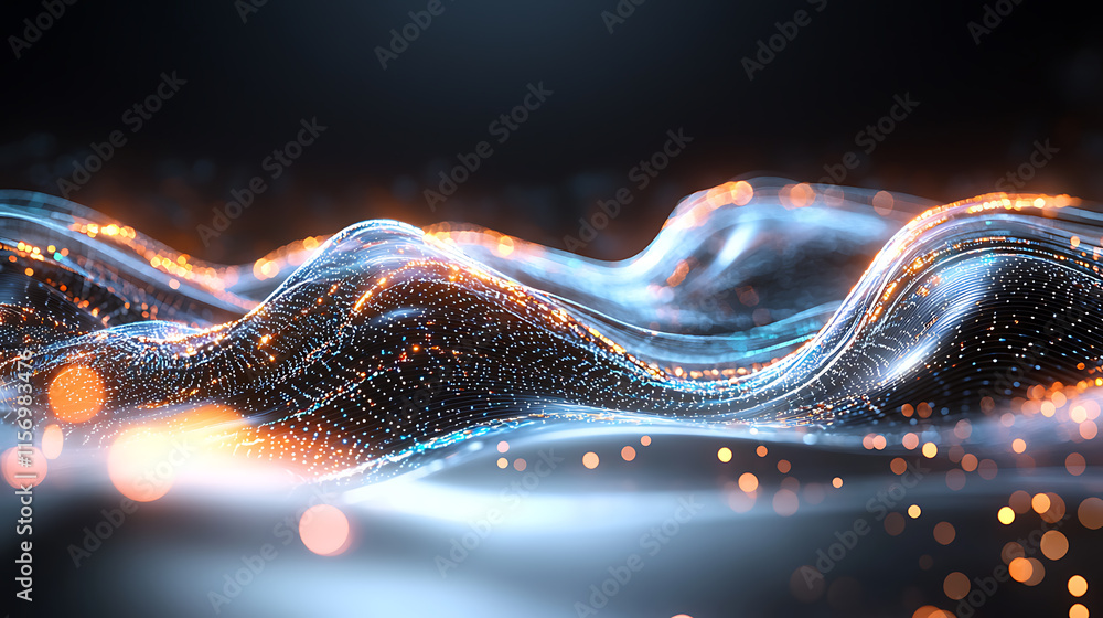Poster dynamic waves of light and motion digital space abstract visuals futuristic environment close-up per
