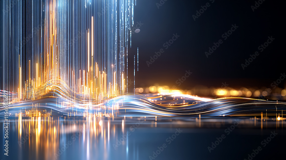 Poster dynamic light waves create stunning visuals digital art abstract environment high-tech concept
