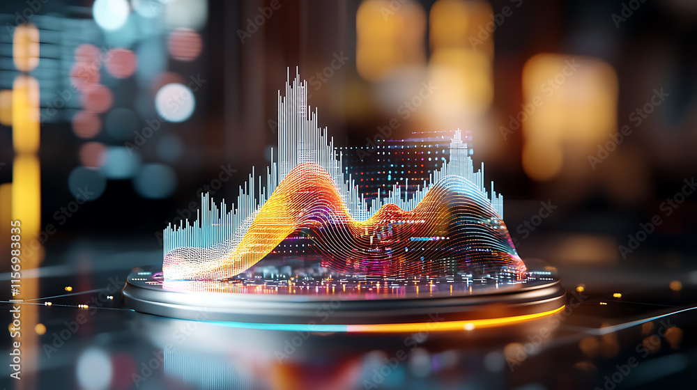 Poster visualizing data trends dynamic 3d graph animation digital space infographic high-tech environment c