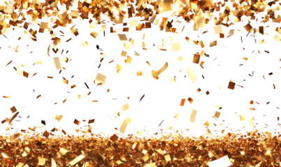 Gold confetti that floats down  Perfect for party, celebration on transparent background, png


