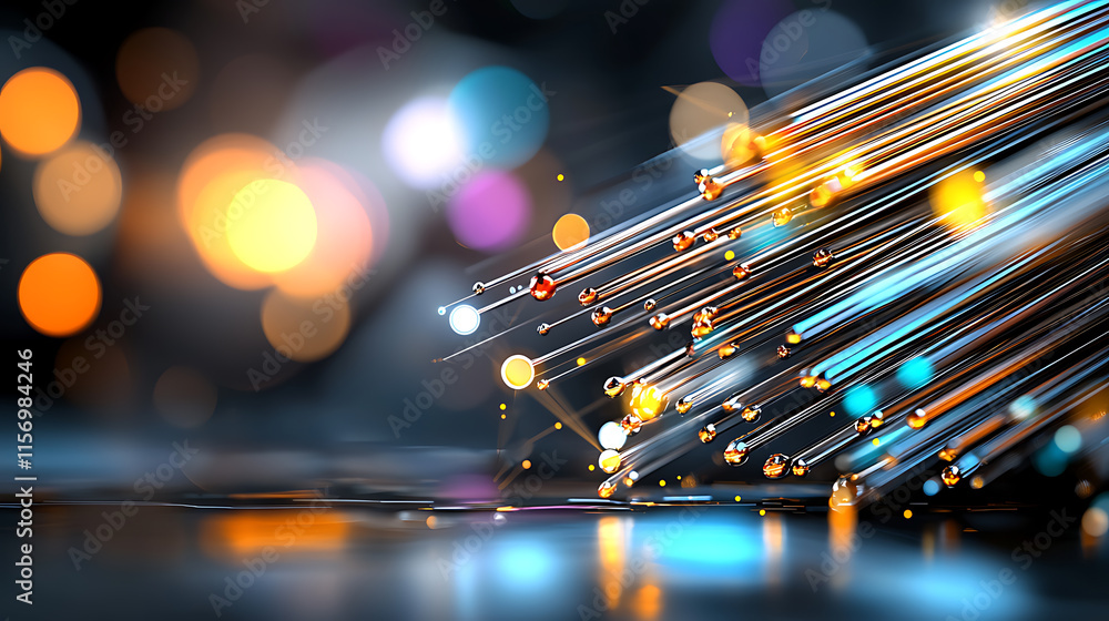 Poster dynamic fiber optic light display digital abstract art studio environment close-up view illumination
