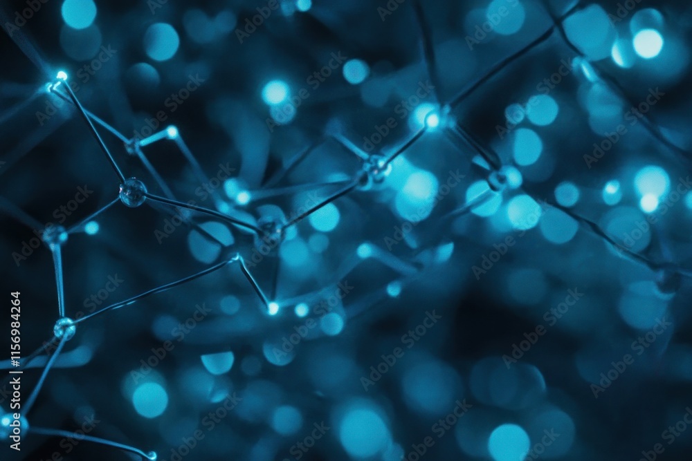 Poster abstract glowing blue network nodes and connections.
