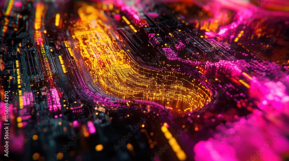 Poster abstract digital artwork with vibrant pink, orange, and yellow streaks and lines creating a dynamic,