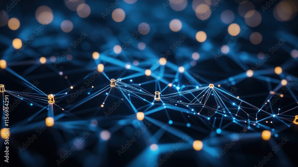 Aufkleber Abstract network connection glowing nodes.