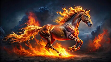 Obraz premium Fiery Horse Galloping, Mustang Blaze, Horse Fire, Flaming Equine, Inferno Horse, Burning Horse, Fire Spirit Horse, Horse on Fire