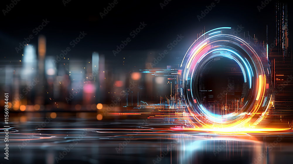 Poster dynamic light patterns urban environment digital art futuristic cityscape abstract viewpoint technol