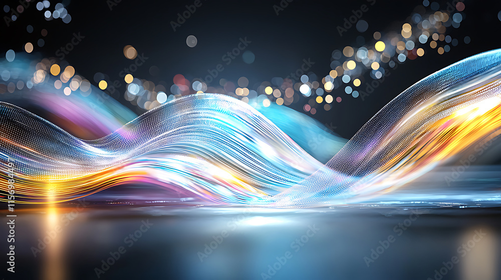 Poster digital waves of light and color abstract art virtual space futuristic design close-up visual harmon