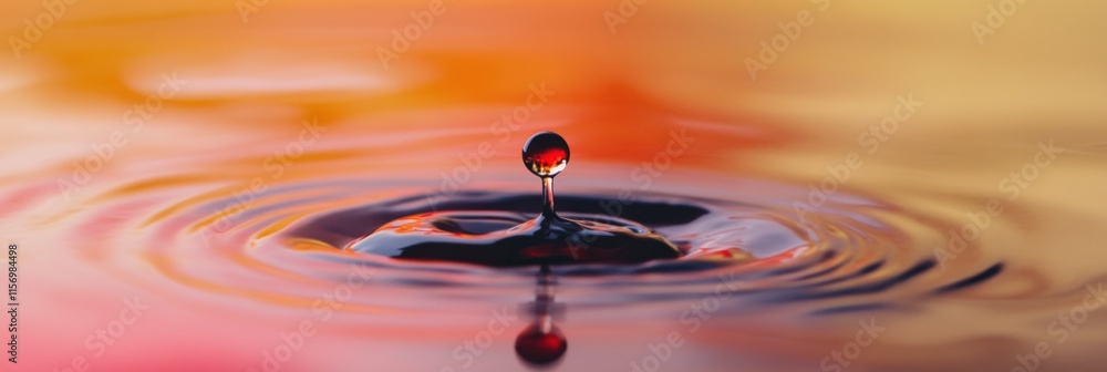 Poster A single drop of liquid falls into water, creating concentric ripples on a colorful surface.