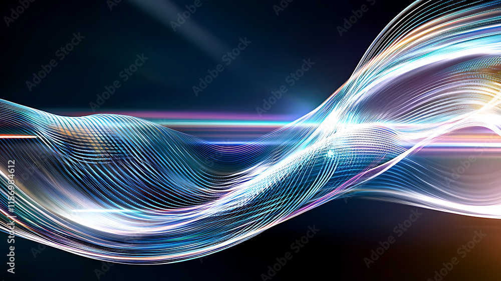 Poster dynamic light waves abstract digital space graphic visuals futuristic environment close-up view ener